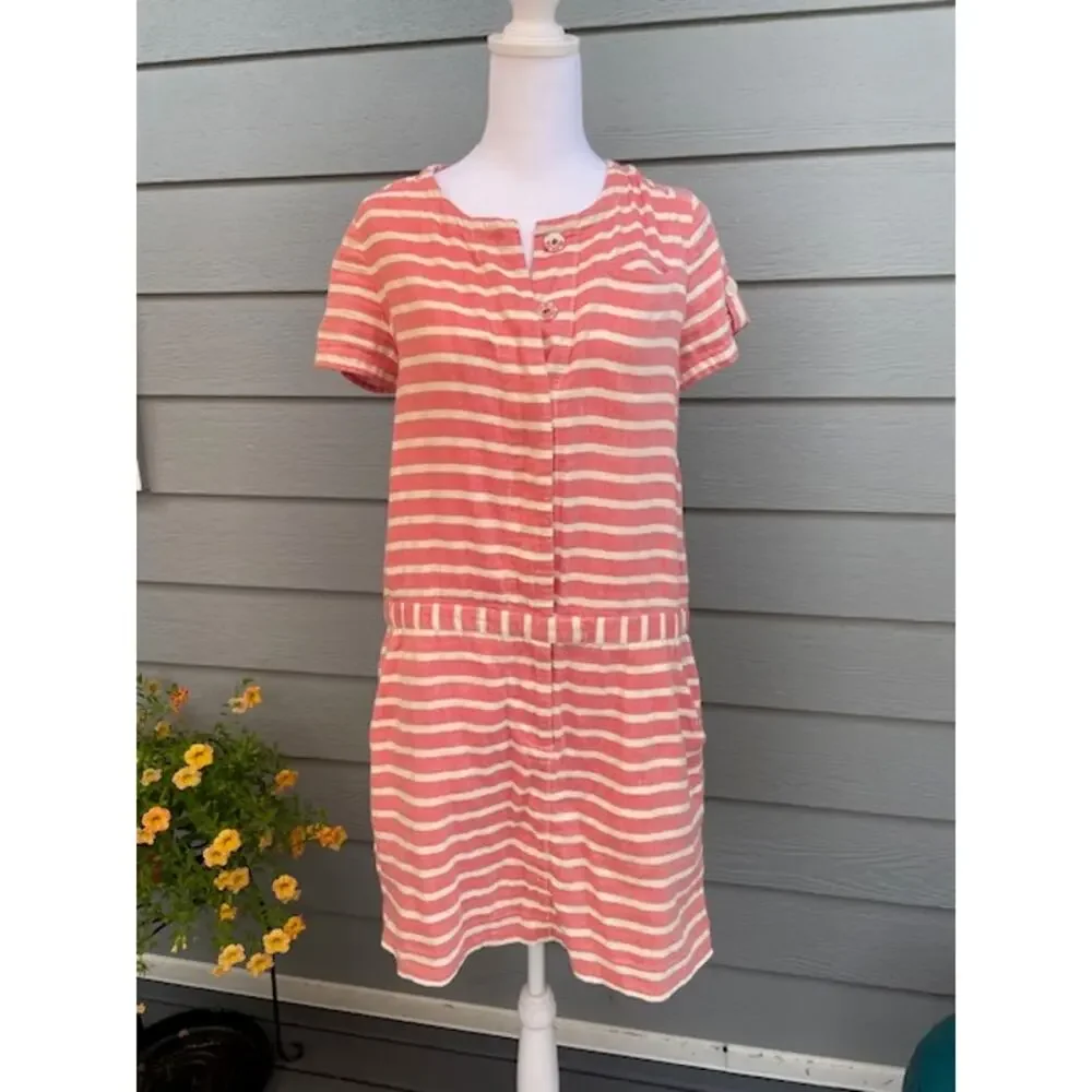 J. Crew Size 4 Dress Peaches & Cream Short Sleeve Half Button Front 100% Cotton